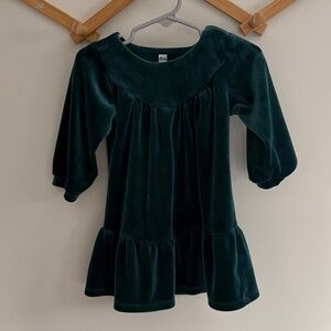 TEA COLLECTION Velour 3/4 Sleeve Dress Green Girls Size 2T
